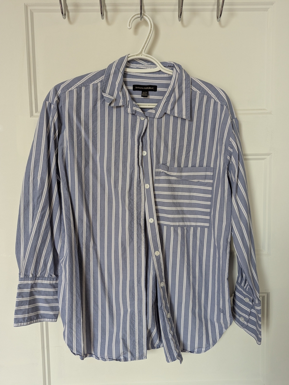 Banana Republic Blue and White Vertical Stripe Button-Down Shirt